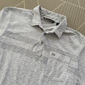 Travis Mathew Golf Polo Medium Gray‎ Stripes Short Sleeve Cotton Blend